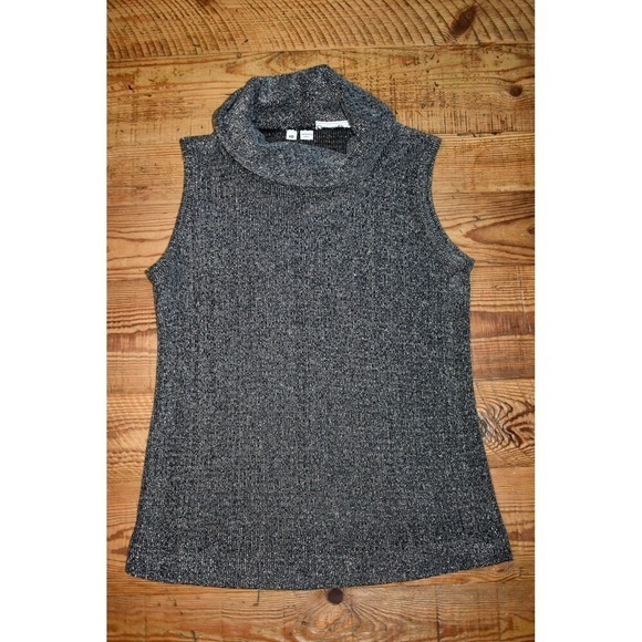 Sioni Tops - Sioni‎ Sleeveless Cowl Neck Metallic Knit Top Women's Size 10 Gray Silver